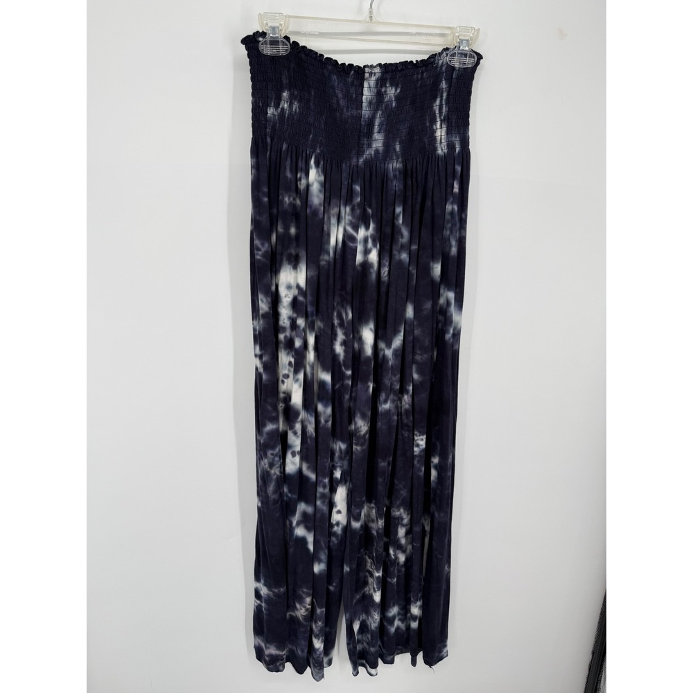 Natural Life Wide Leg Pants Women XL Navy White Tie Dye Smocked High Rise Boho